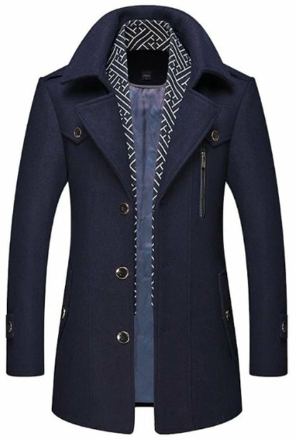 Kingsworth Atelier™ - Men's Layered Collar Button Front Mid Length Coat