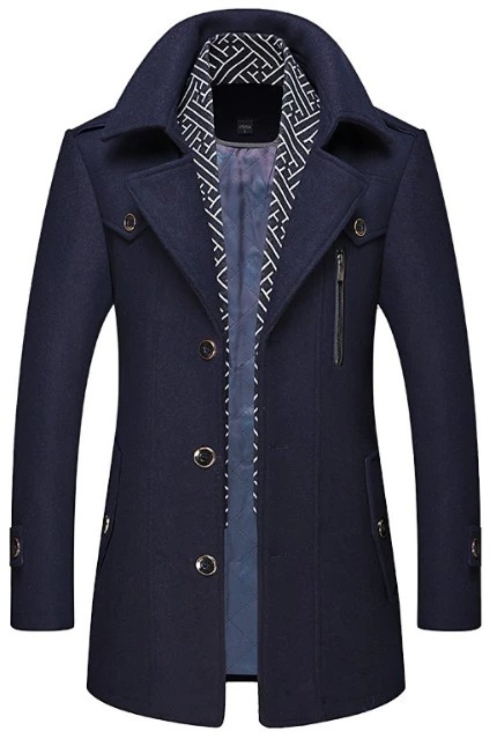 Kingsworth Atelier™ - Men's Layered Collar Button Front Mid Length Coat