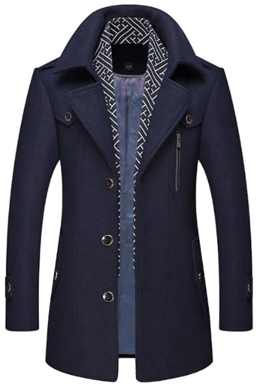 Kingsworth Atelier™ - Men's Layered Collar Button Front Mid Length Coat
