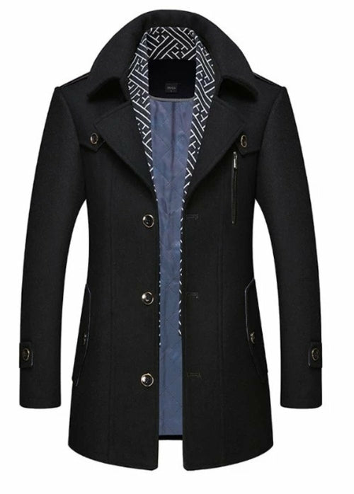 Kingsworth Atelier™ - Men's Layered Collar Button Front Mid Length Coat