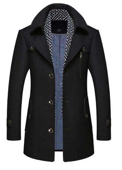 Kingsworth Atelier™ - Men's Layered Collar Button Front Mid Length Coat