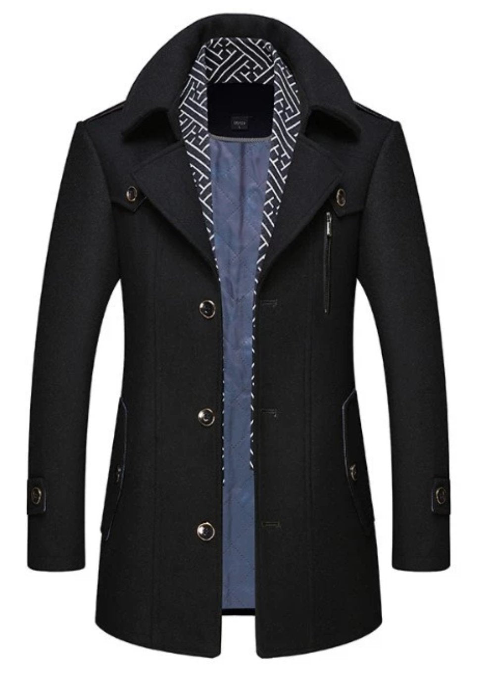 Kingsworth Atelier™ - Men's Layered Collar Button Front Mid Length Coat