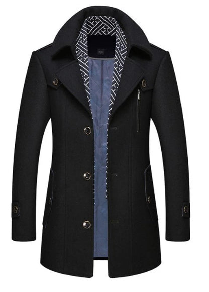 Kingsworth Atelier™ - Men's Layered Collar Button Front Mid Length Coat
