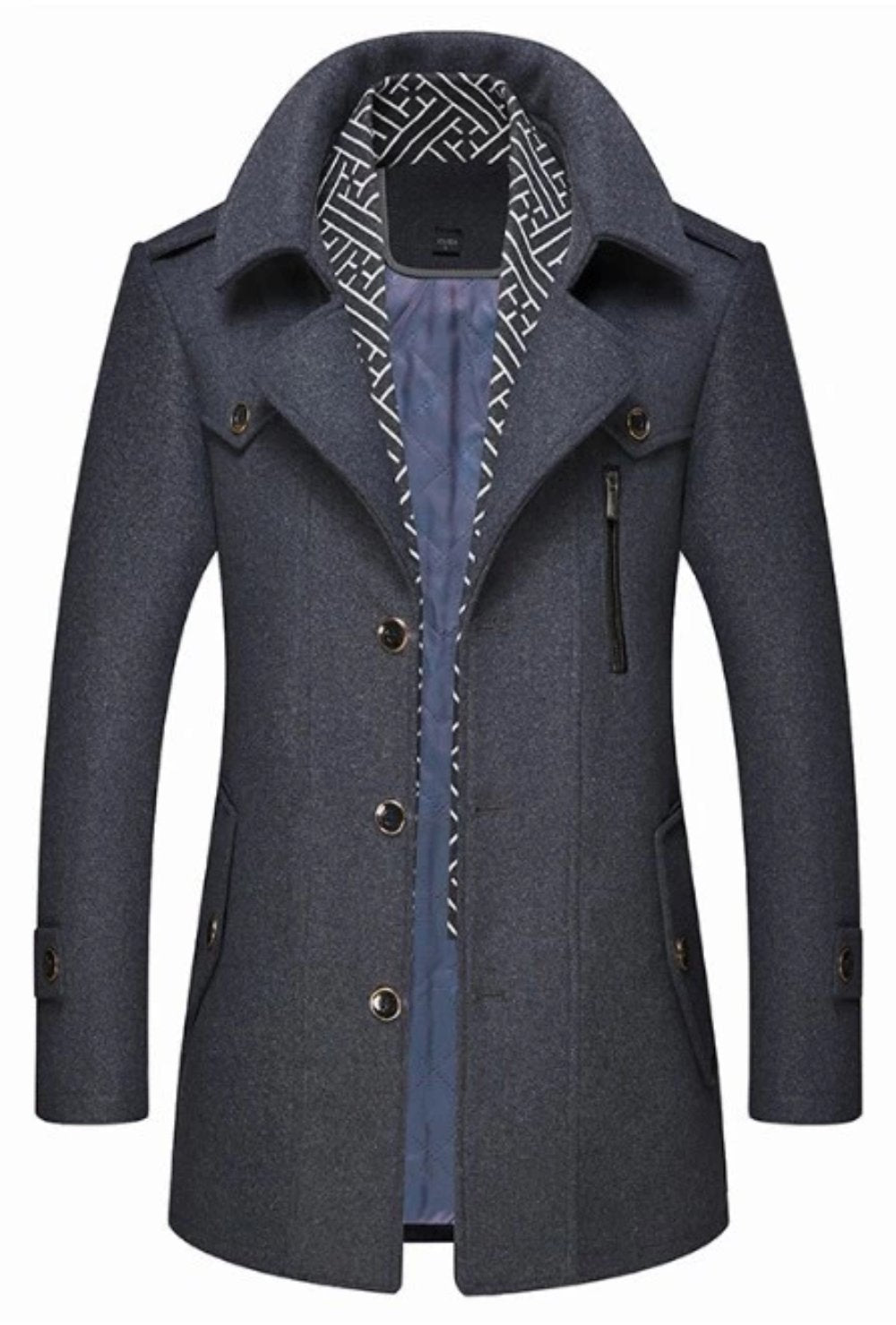 Kingsworth Atelier™ - Men's Layered Collar Button Front Mid Length Coat