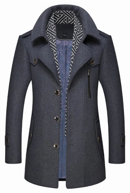 Kingsworth Atelier™ - Men's Layered Collar Button Front Mid Length Coat