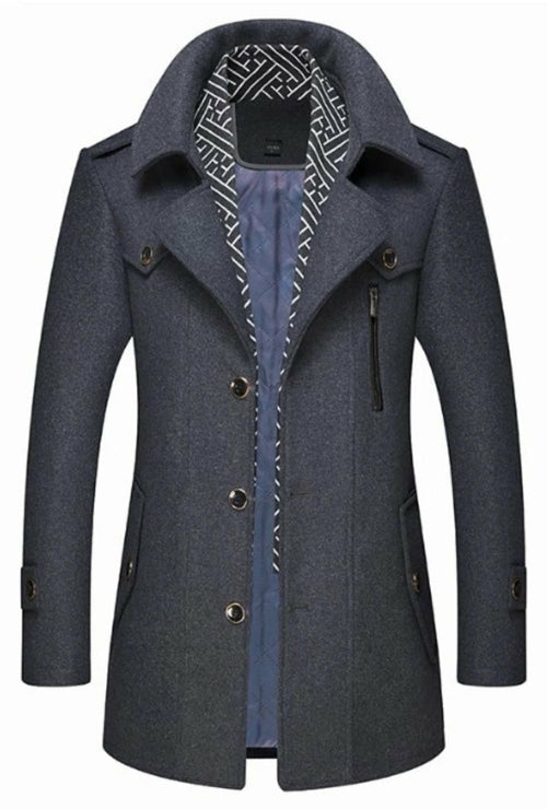 Kingsworth Atelier™ - Men's Layered Collar Button Front Mid Length Coat