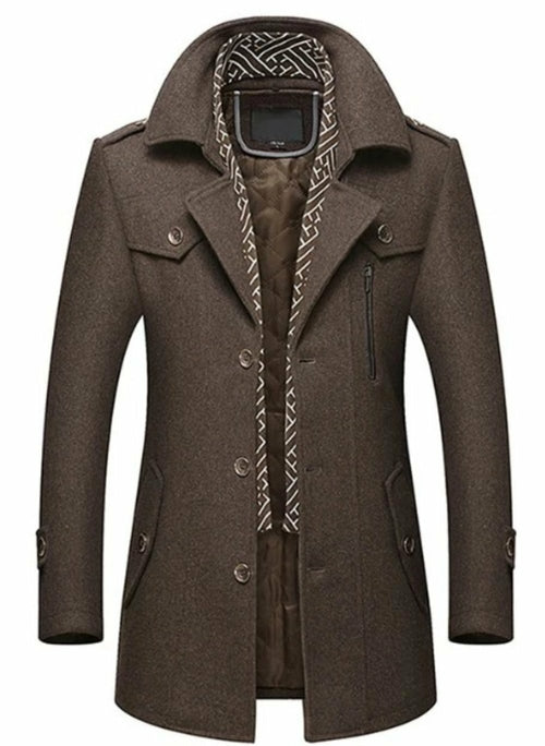 Kingsworth Atelier™ - Men's Layered Collar Button Front Mid Length Coat