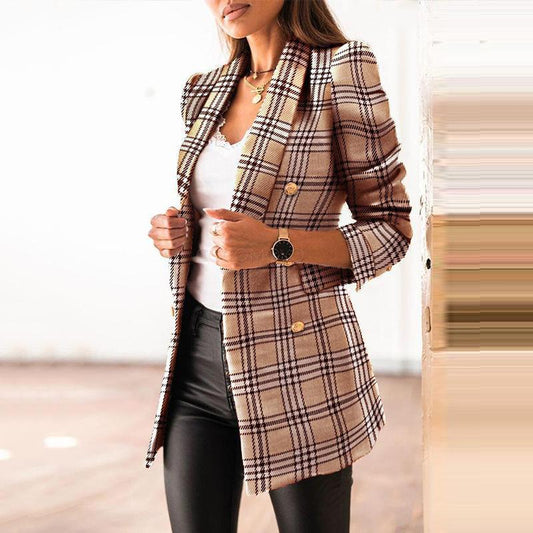 Linden Gray™ - Women's Double-Breasted Suit Collar Printed Coat