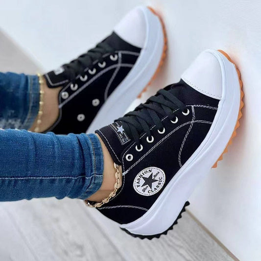 VelocityVibe™ - Women's Flat Lace-Up Sneakers with Circular Star Pattern
