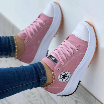 VelocityVibe™ - Women's Flat Lace-Up Sneakers with Circular Star Pattern