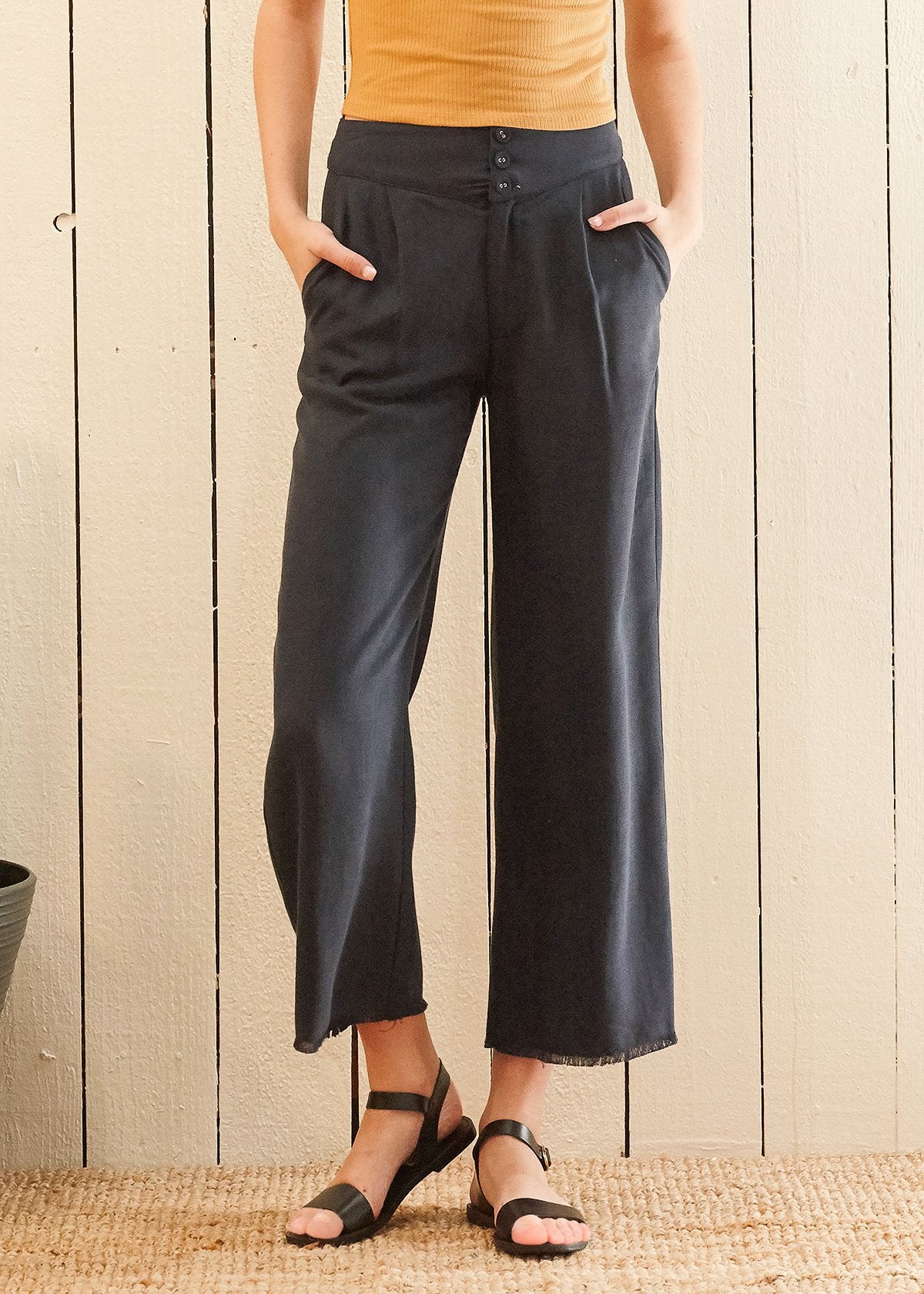 VeloraVibe™ - Women's Fringe Hem Cropped Pants in Navy