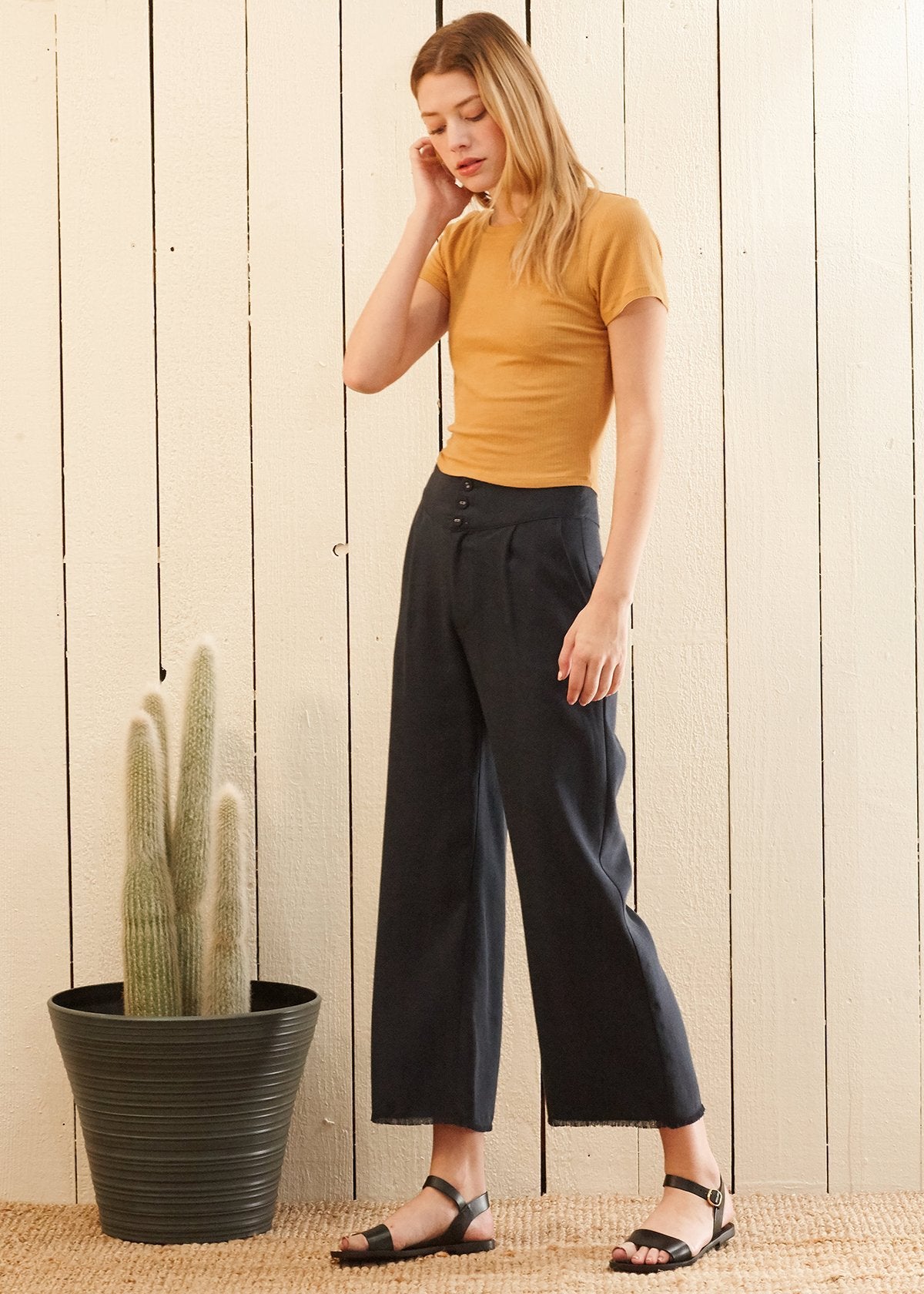 VeloraVibe™ - Women's Fringe Hem Cropped Pants in Navy