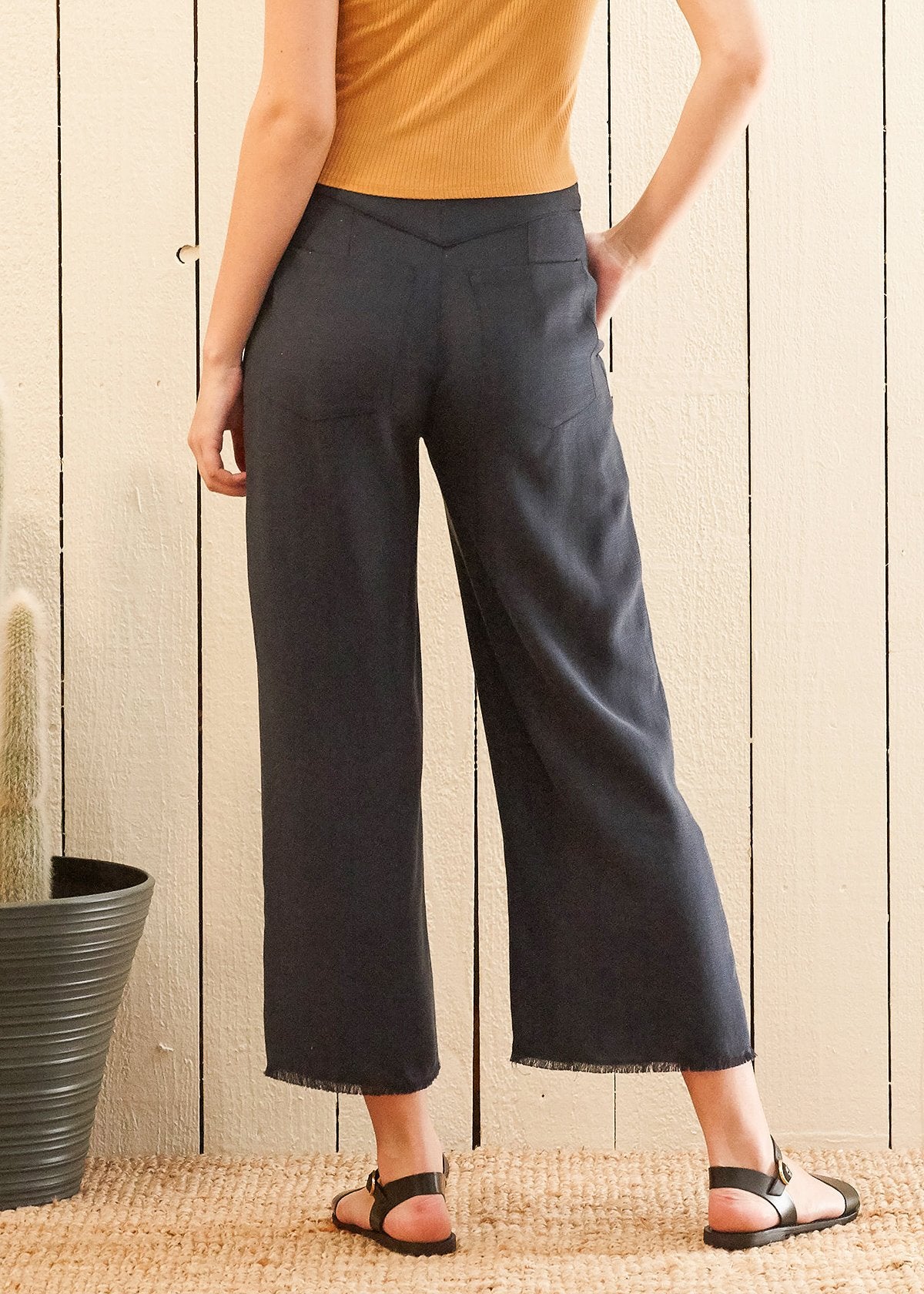 VeloraVibe™ - Women's Fringe Hem Cropped Pants in Navy