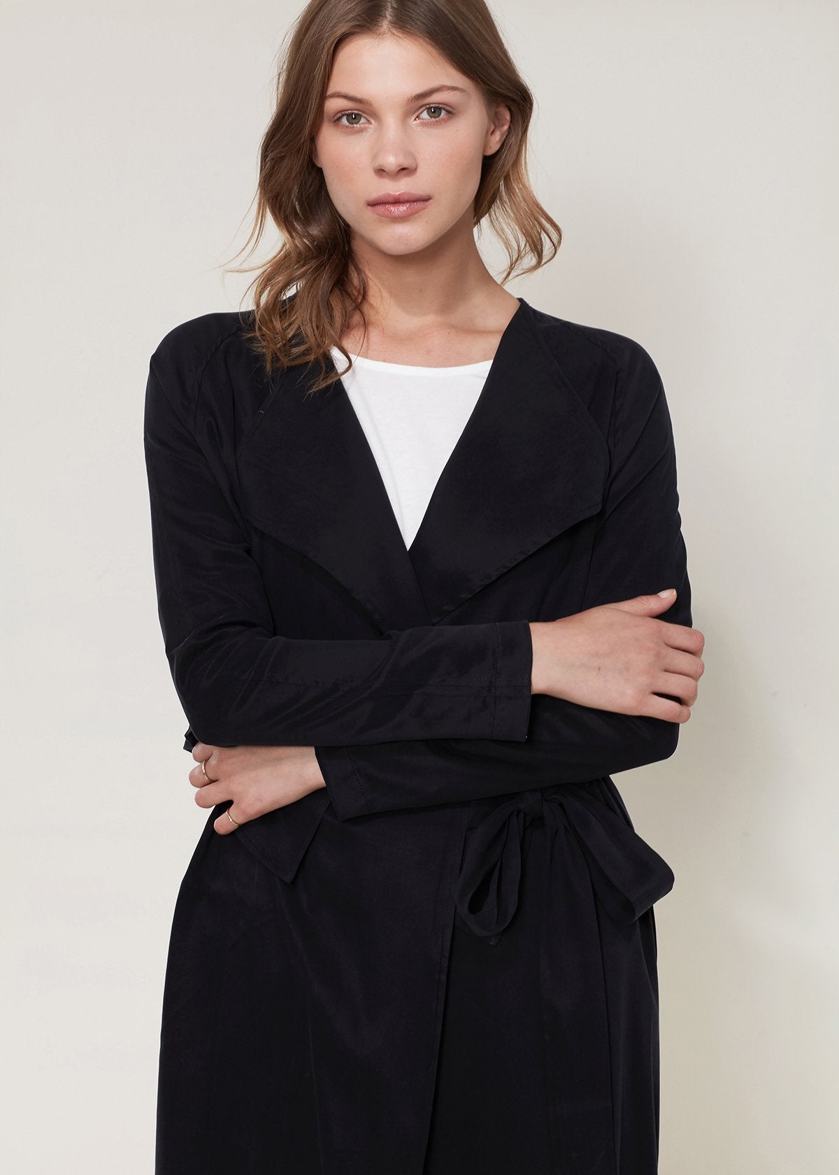 Carlyn Coats™ - Women's Wrap Black Trench Coat