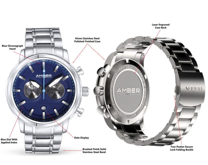 Amber Time™ - Men's Quartz Chronograph Watch with Stainless Steel Band