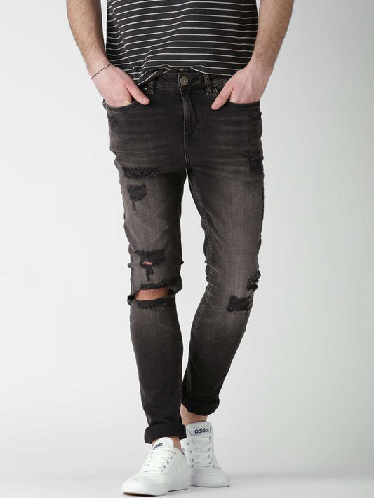 StyleEdge™ - Men's Super-Skinny Fit Mid-Rise Mildly Distressed Jeans in Black