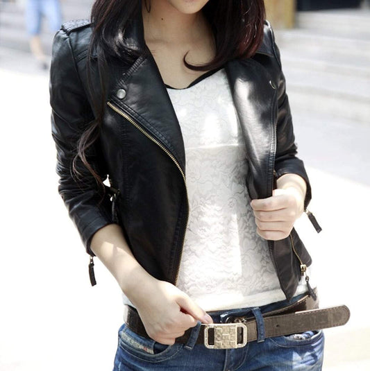 Midnight Edge™ - Women’s Cropped Vegan Black Leather Jacket