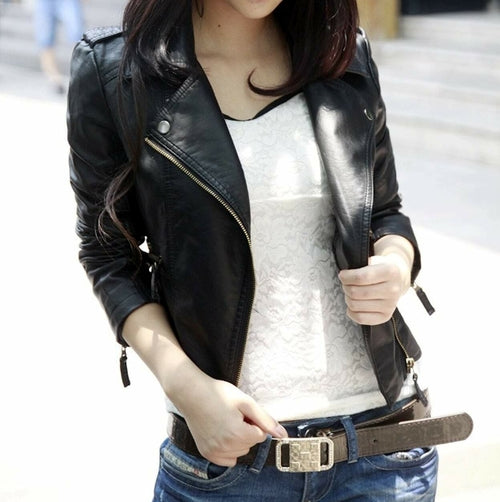 Midnight Edge™ - Women’s Cropped Vegan Black Leather Jacket
