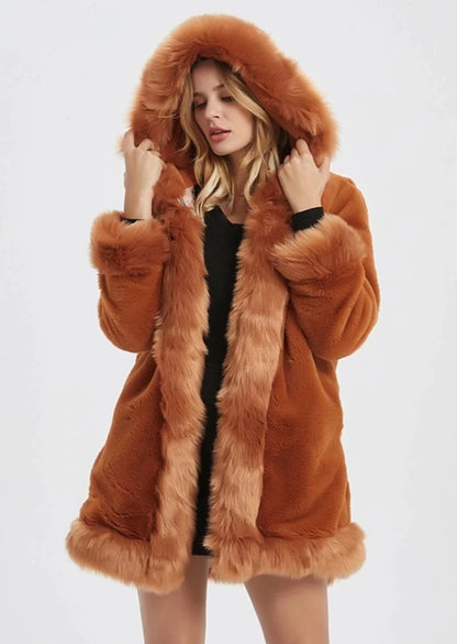 Ivory Ember™ - Women’s Hooded Faux Fur Collar Coat