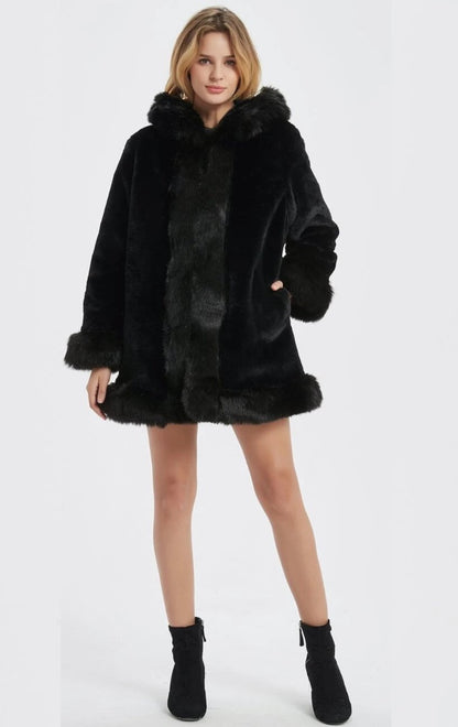 Ivory Ember™ - Women’s Hooded Faux Fur Collar Coat